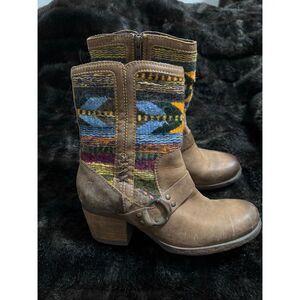 Born Brown Ankle Boots with Colorful Southwest Pattern Boho